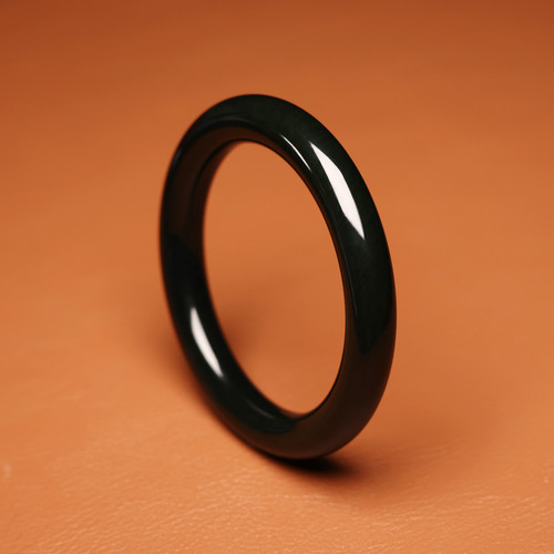 秋会长的和田玉新疆天然黑青籽圆条手镯NGTC·N1子料大证54mm/43g