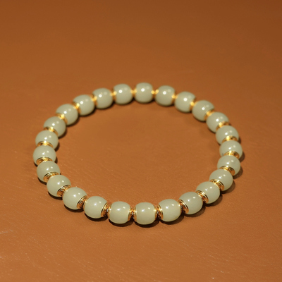 秋会长的和田玉新疆天然青白玉籽料NGTC国检大证金盾手串手链22K