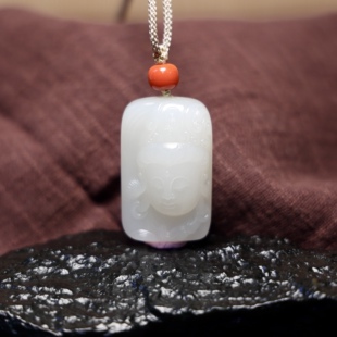 秋会长和田玉新疆天然白玉观音牌挂件满皮【NGTC国检N1子料大证】