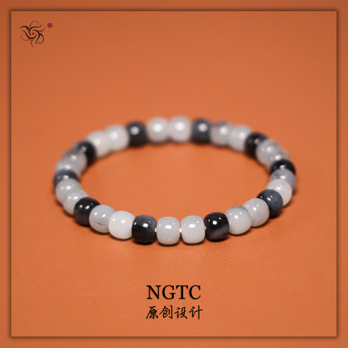 秋会长的和田玉新疆天然青花籽料手串 NGTC国检N1子料大证6*7mm