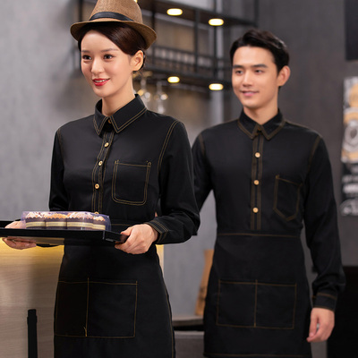 服务员工作服秋冬长袖衬衣女快餐饮咖啡厅汉堡火锅饭店员工衬衫