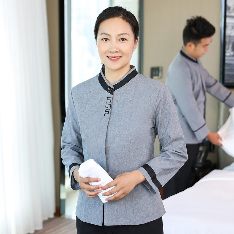 保洁工作服长袖秋冬加棉加厚物业酒店宾馆清洁工阿姨大码工衣定制