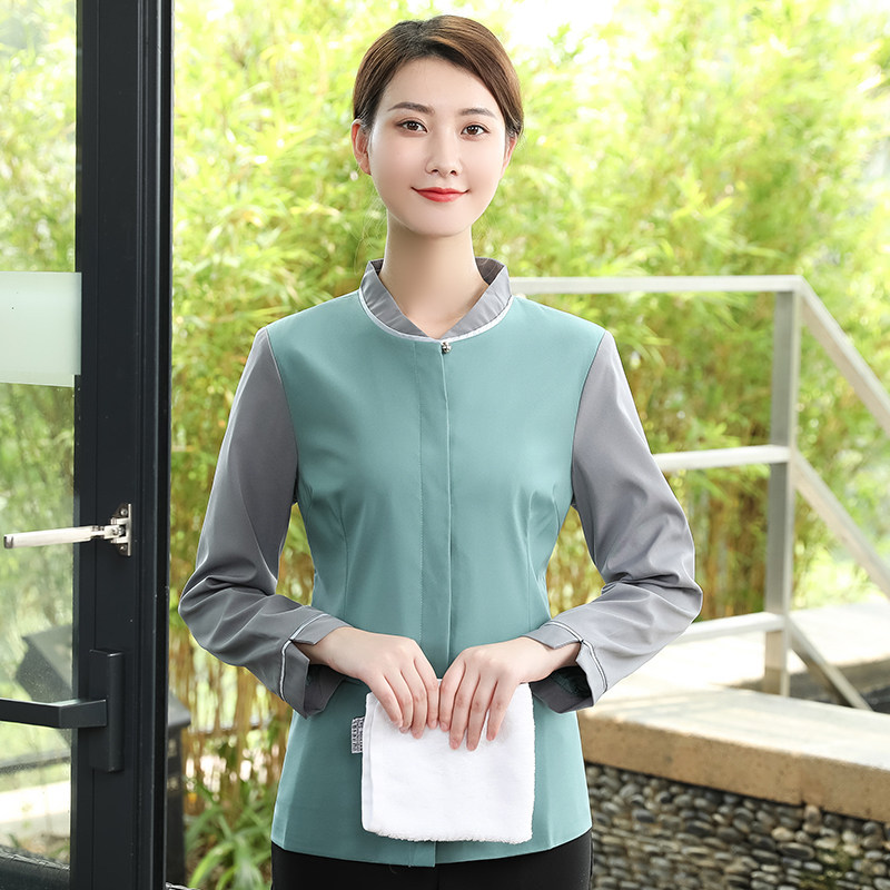 保洁工作服长袖棉麻酒店物业小区客房售楼部清洁阿姨员工服装秋冬