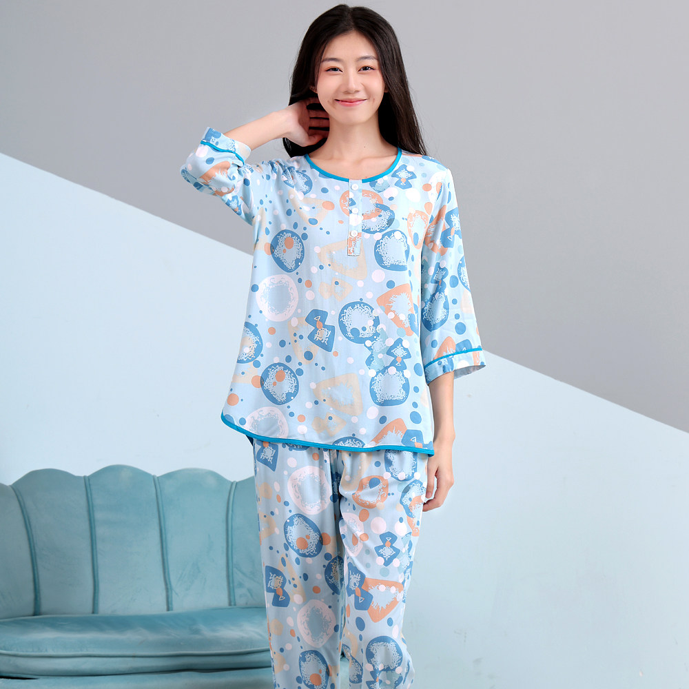 梅高尔可外穿棉绸睡衣裤套组女夏年轻女孩人造棉棉绸时尚家居服空