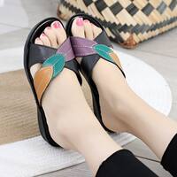 Summer new leaf fashion women's flip-flops, faux leather slippers for middle-aged and elderly mothers, wedge heel anti-slip plus-size shoes for women thumbnail 5