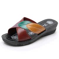 Summer new leaf fashion women's flip-flops, faux leather slippers for middle-aged and elderly mothers, wedge heel anti-slip plus-size shoes for women thumbnail 7