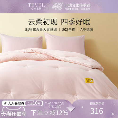 TEVEL/堂皇全棉A类被子大豆纤维春秋被加厚冬被