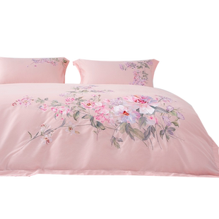 TEVEL/堂皇国风婚庆四件套长绒棉结婚陪嫁刺绣高级贡缎床单被套