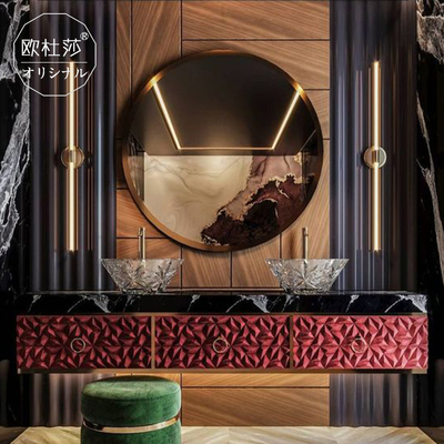 高端浴室柜轻奢洗漱台尺寸定做台上大理石洗脸台盆一体卫浴柜组合