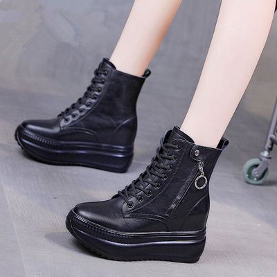 马丁靴女内增高百搭加绒中筒靴