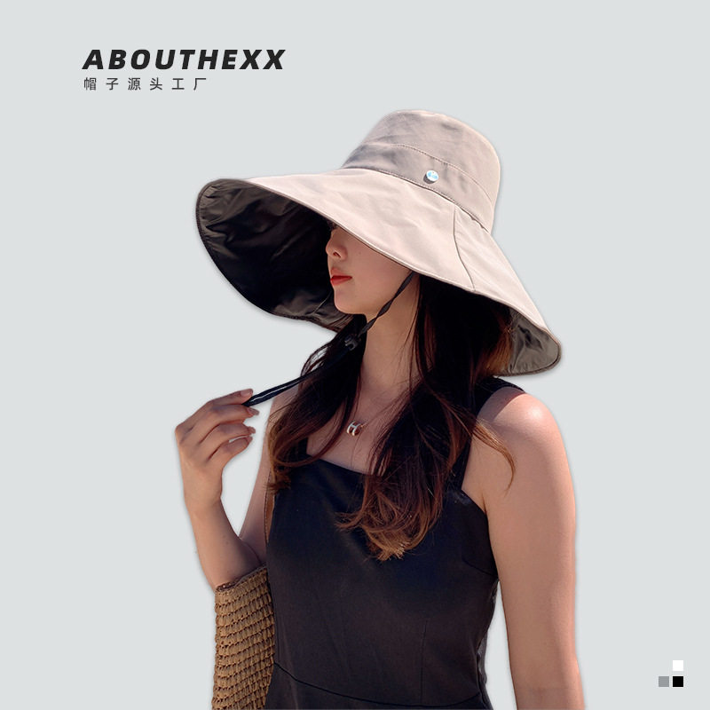 黑胶遮阳帽女夏天太阳帽子防晒防紫外线百搭时尚夏季大檐渔夫帽