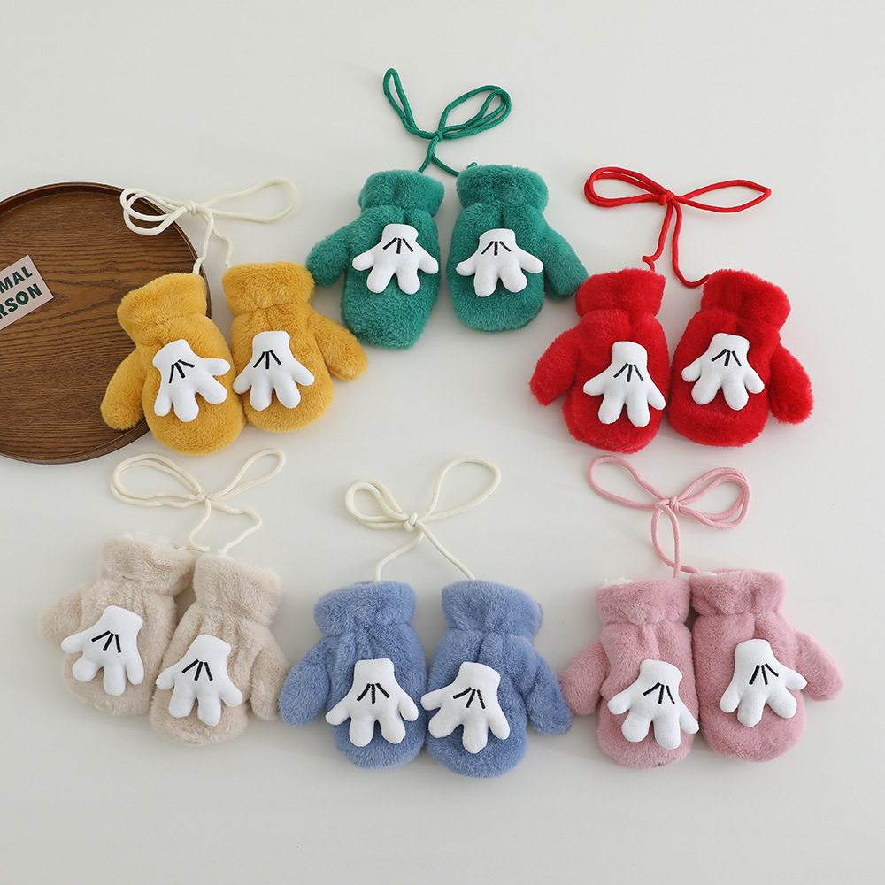 儿童手套冬季保暖加绒可爱超萌小手男女宝宝防寒毛绒秋冬全指手套