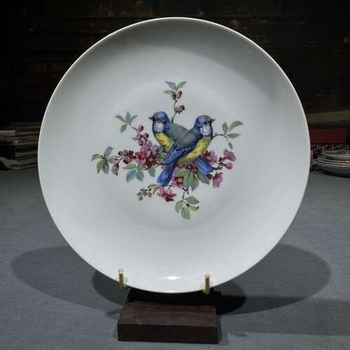 德国古董瓷KAISER凯撒70年代手绘花鸟挂盘果盘24cm