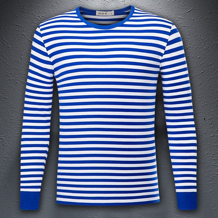 Homegrown products Sea-striped shirt Long sleeve T-shirt men and women Bluish white stripe Self cultivation T-shirt lovers Naval Air Base coatin the Men's clothing, T-shirt  category - from Buy2taobao.com to provide professional Taobao agent buy service