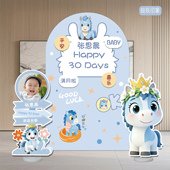 马宝宝主题一周岁蓝色生日氛围KT板布置装 饰背景墙场景布置套餐