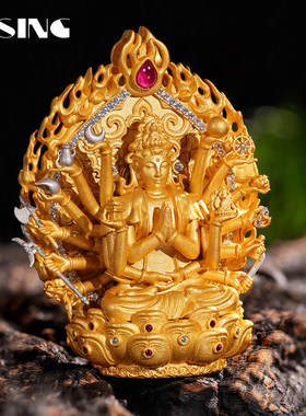 VISING珠宝原创设计古法千手观音吊坠摆件两用鼠本命佛S925银