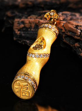 VISING珠宝《马年节节高》金色竹节马蹄悟道吊坠项链手工刻丝S925