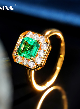 VISING珠宝培育祖母绿金色戒指木佐色1ct左右《国际证书》S925