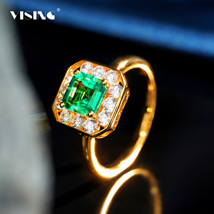 VISING珠宝培育祖母绿金色戒指木佐色1ct左右《国际证书》S925