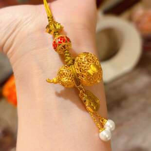 VISING珠宝铜镀18k金花丝镶嵌刻丝工艺葫芦开运手机链车钥匙链