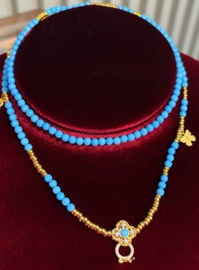 V姐推荐黄金色仿蓝松暴力蓝睡美人金扣盘缠百搭链S925银