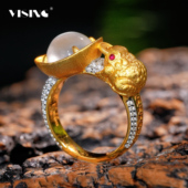 宝金蟾 VISING珠宝 元 白月光水沫黄金色戒指S925银