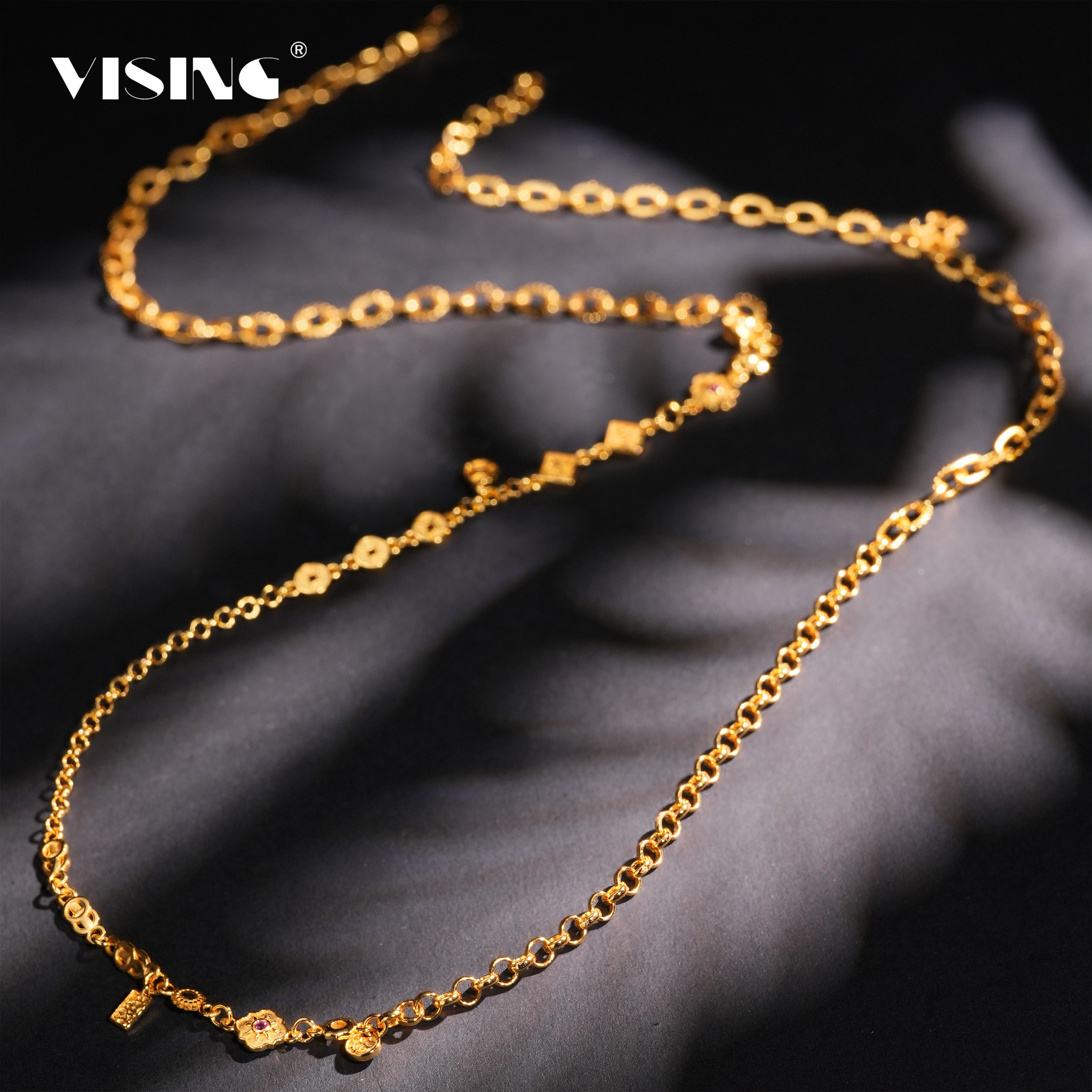 《钱多多》金色百搭项链链子65厘米超长毛衣链925银