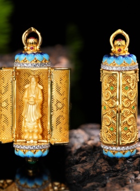 V姐推荐黄金色财神爷吊坠项链毛衣链花丝镶嵌重工S925银