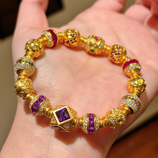 VISING珠宝《加粗加重PLUS版》多巴胺金色盘缠培育蓝宝石手串S925