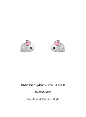 s999足银可爱粉色小兔子纯银耳钉