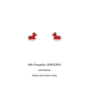 s999足银可爱红色小马纯银耳钉马年生肖马耳环本命年木马耳饰耳夹