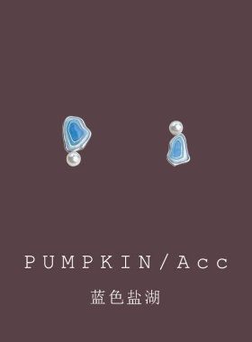 设计师新款蓝色盐湖不对称耳钉女设计感小众独特耳环耳夹蚊香盘