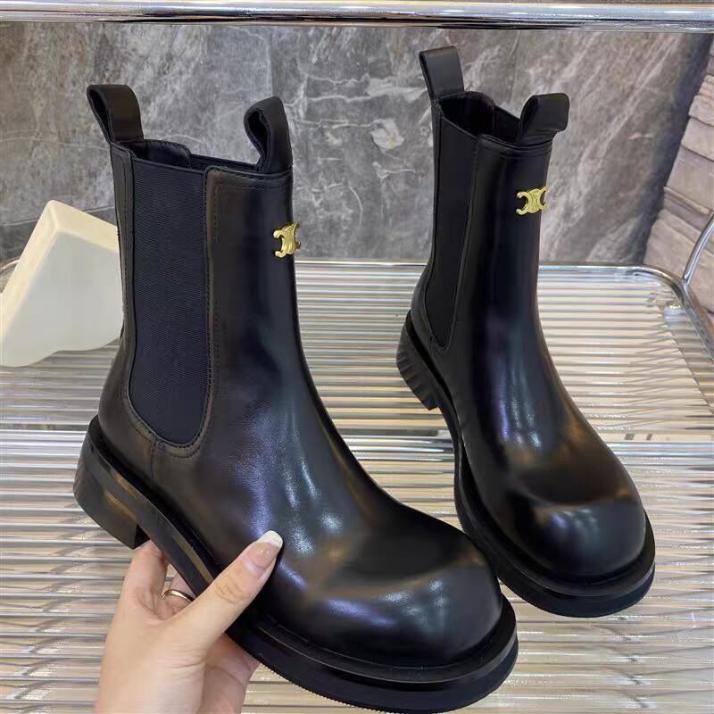 유럽 ??역 2024 가을 겨울 새로운 스타일 영국 스타일 패션 첼시 짧은 부츠 여성 두꺼운 밑창 굴뚝 부츠 오토바이 마틴 부츠