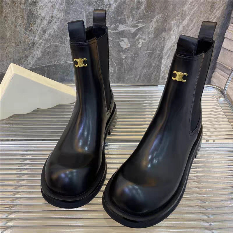 유럽 ??역 2024 가을 겨울 새로운 스타일 영국 스타일 패션 첼시 짧은 부츠 여성 두꺼운 밑창 굴뚝 부츠 오토바이 마틴 부츠