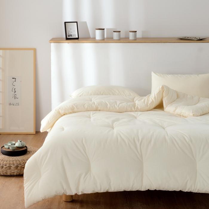 全棉日式白色大豆纤维被冬被加厚保暖纯棉简约单双人春秋被子被芯