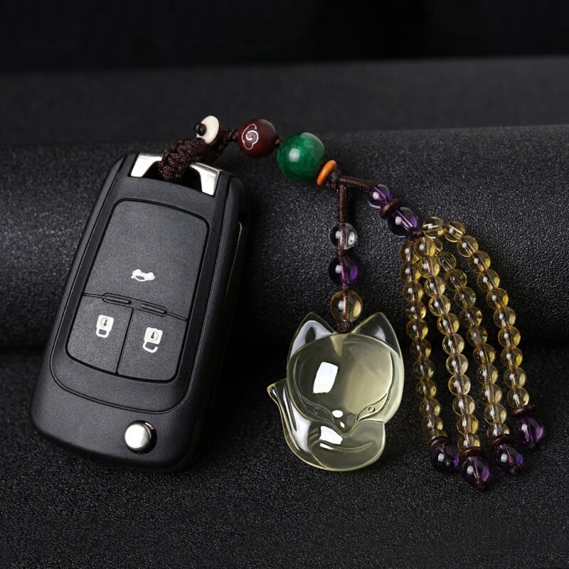 小清新迷你黄水晶狐狸简约汽车钥匙扣挂件女韩国可爱创意复古个性