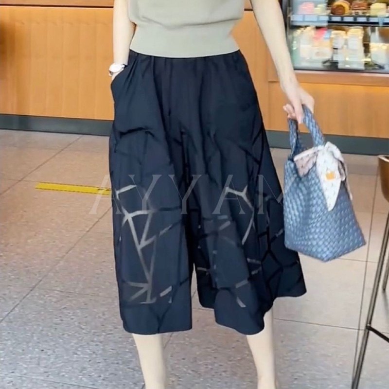 不规则镂空裤裙女2024年新款设计感小众中长款高腰宽松休闲阔腿裤
