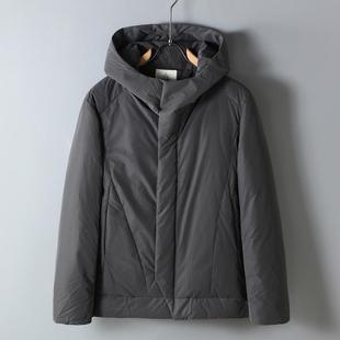 秋冬季男士纯色连帽羽绒服新中式国风加厚保暖90灰鸭绒外套男装潮