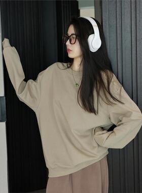 LIV MUNA休闲 简约卫衣2025春夏oversize纯色套头圆领长袖厚棉T女
