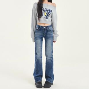 VMZM2025年春秋新款覆古水洗蓝色直筒牛仔裤女高腰显瘦垂感拖地裤