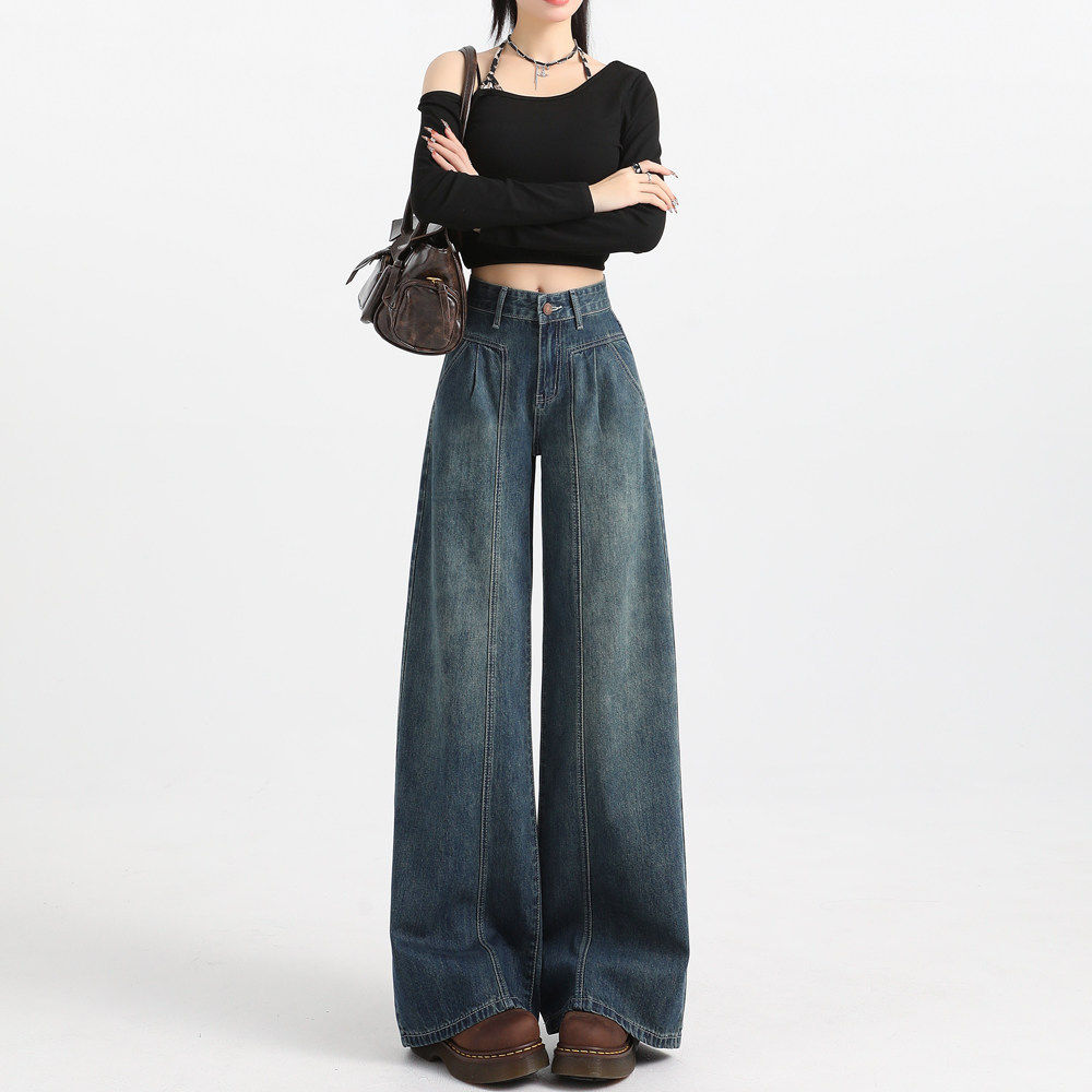 牛仔裤女2025新款今年流行爆款垂坠感高腰复古显瘦梨型身材直筒裤