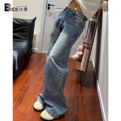 复古烫钻阔腿牛仔裤女202