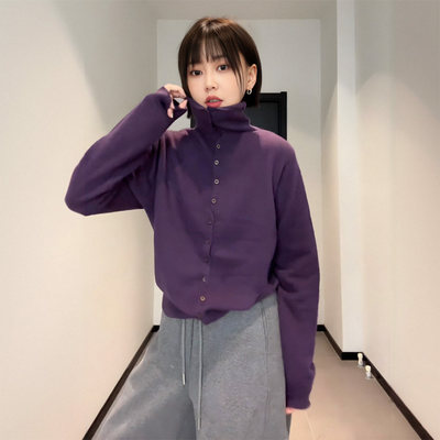 大码高领显白紫色毛衣针