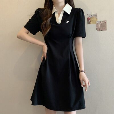 大尺码胖mm赫本风刺绣短