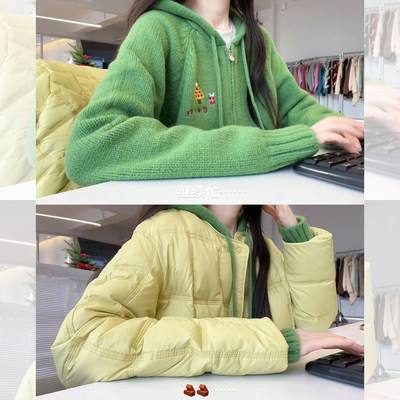 绿色小刺绣软糯宽松连帽