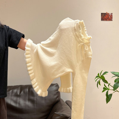 蝴蝶结木耳边半高领长袖