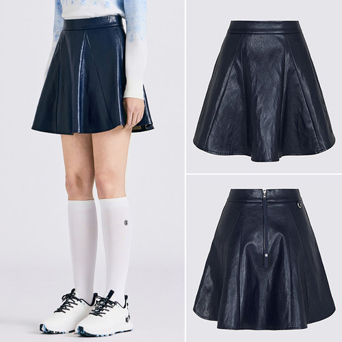 韩国代购GFORE高尔夫穿搭26年春简约皮革大裙摆A字裙运动短裙女士