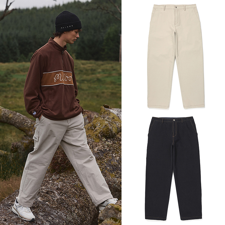 韩国代购MALBON高尔夫穿搭25秋冬牛仔布简约宽松运动锥形裤长裤男