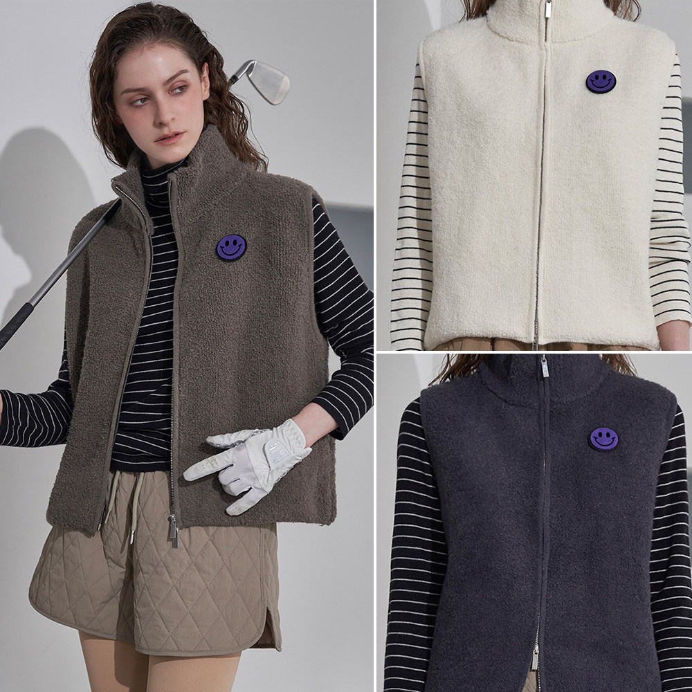 韩国代购LeNIC高尔夫穿搭25年秋冬户外抓绒高领纯色双拉链马甲女