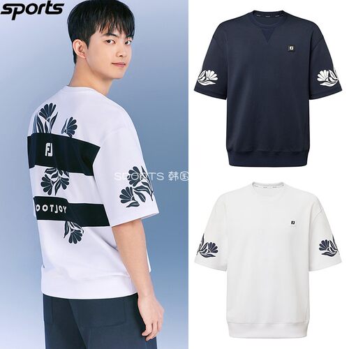 韩国代购FJ高尔夫穿搭26春夏圆领花纹宽松透气运动户外短袖T恤男